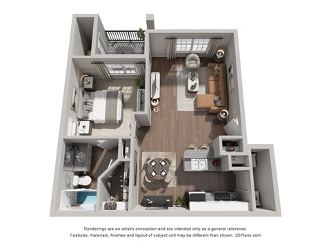Floor plan for 1 bed, 1 bath, 745 sqft